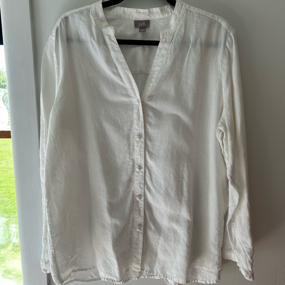 Jjill White Linen Top Size Large
